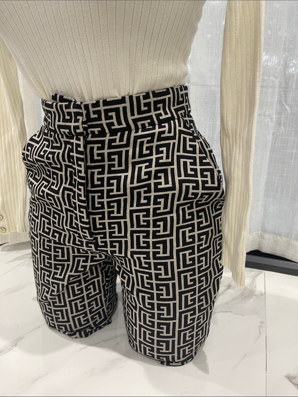 Balmain Black & White Monogram Geometric Chinos - Picture 5 of 17